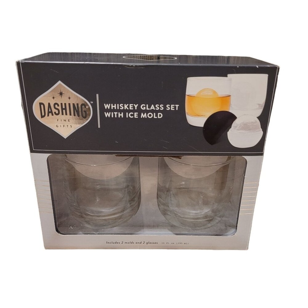 Dashing Fine Gifts Whiskey Glass 4-piece Gift Set 10oz Cups with Ice Molds New
